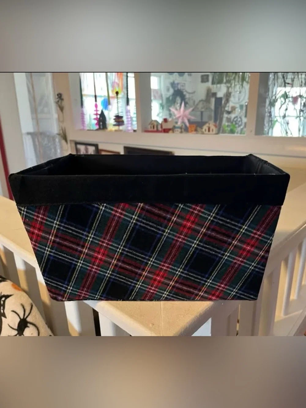 RECTANGULAR FABRIC PLAID BASKET ORGANIZER